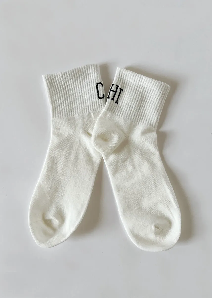 Chi Embroidered Crew Sock - Black