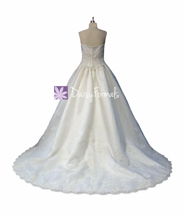 Classic Lace Wedding Dress Luxury Long Strapless Wedding Dress w/ Princess Skirt (WD016)