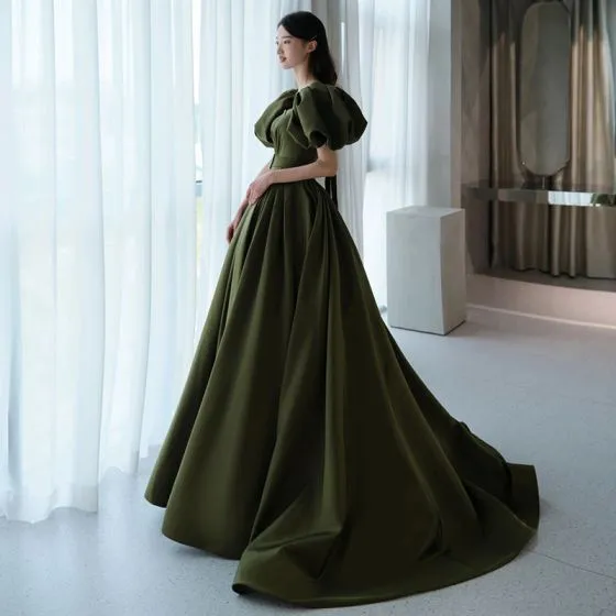 Classic Satin Quinceanera Dress, Green evening dress with belt     S1278