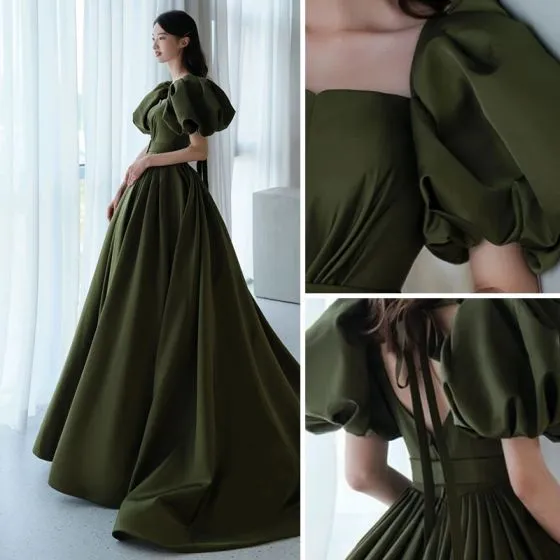 Classic Satin Quinceanera Dress, Green evening dress with belt     S1278