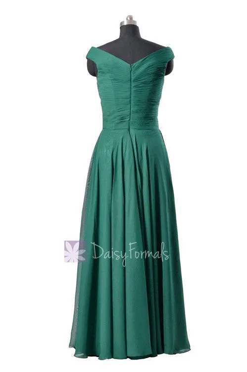 Classic Turquoise Party Dress Long Off-shoulder Bridesmaid Dress Chiffon Evening dress(BM7888)