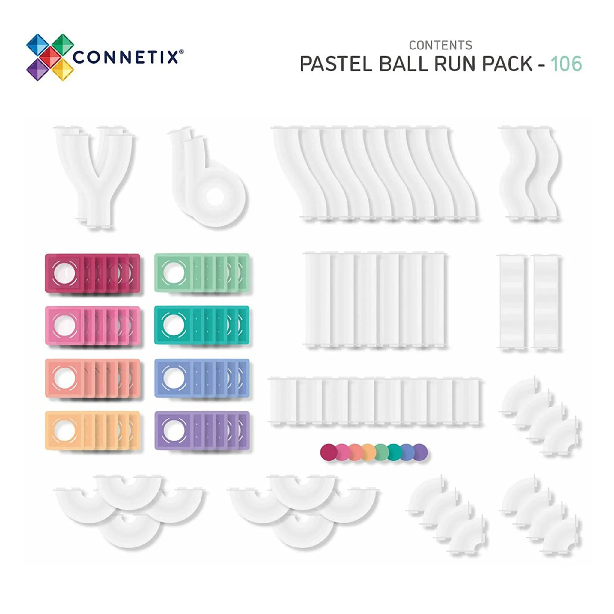 Connetix Tiles - 106 Piece Pastel Ball Run Pack