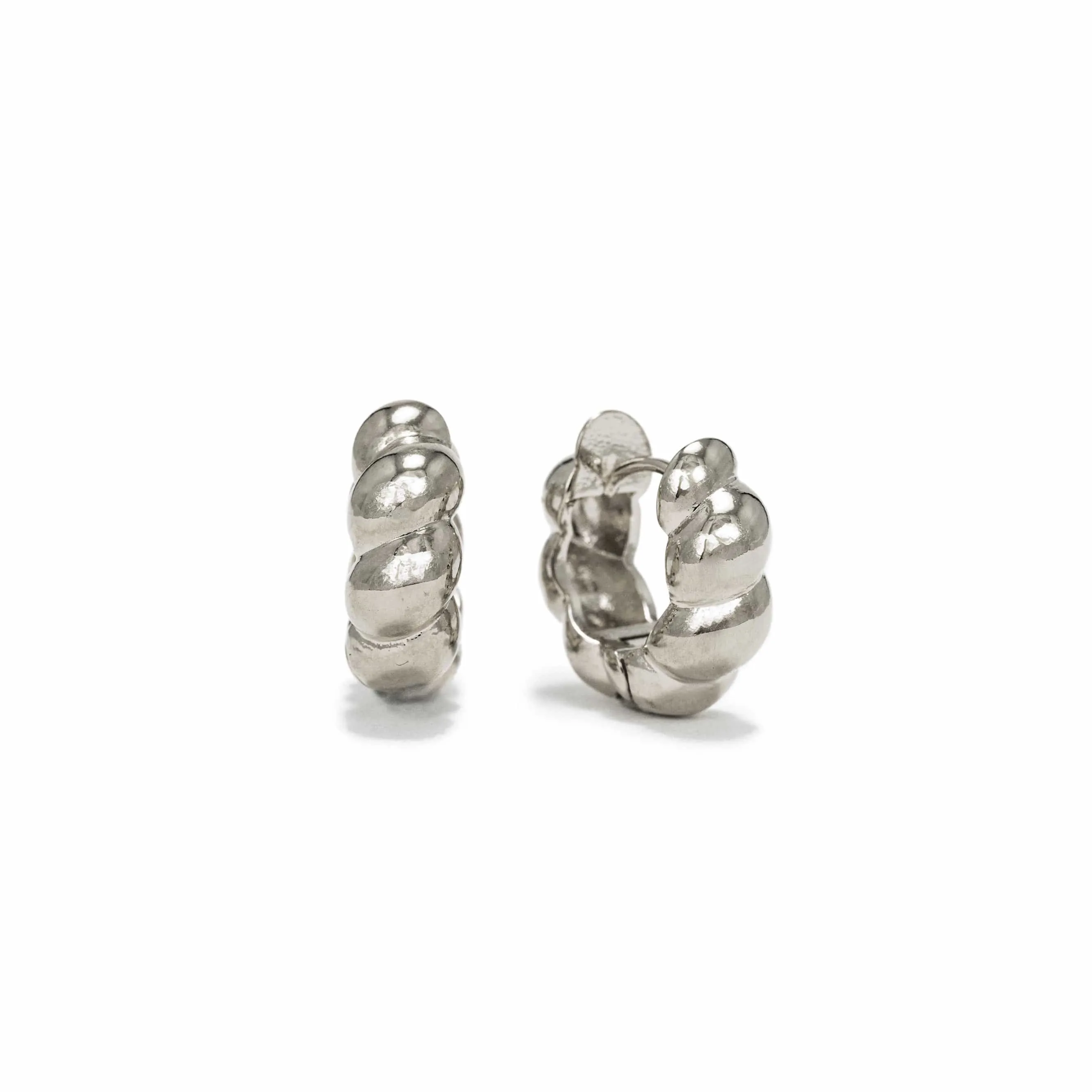 Croissant Puff Hoop Earrings Silver