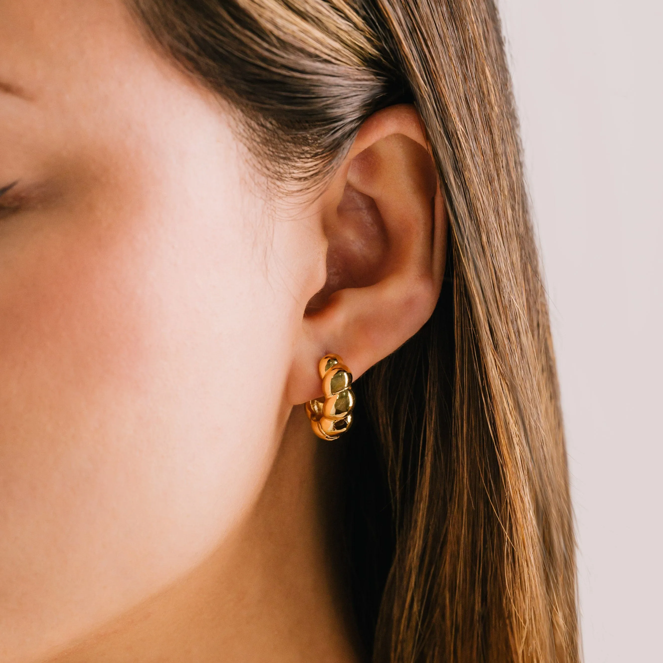 Croissant Puff Hoop Earrings Silver