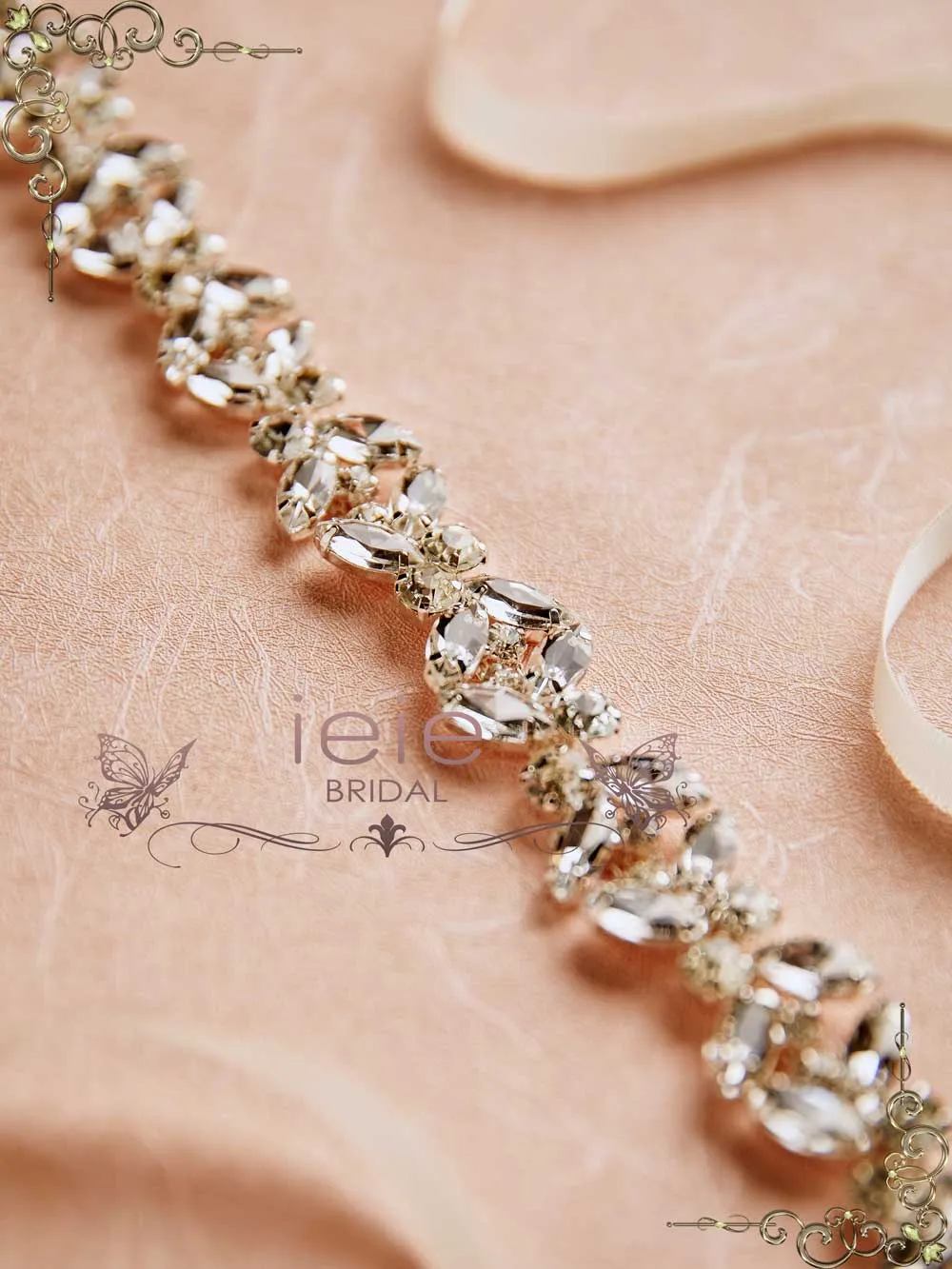 Crystal Rhinestone Tie On Sash for Wedding Dress BT2012