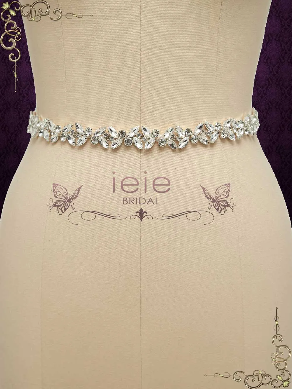 Crystal Rhinestone Tie On Sash for Wedding Dress BT2012