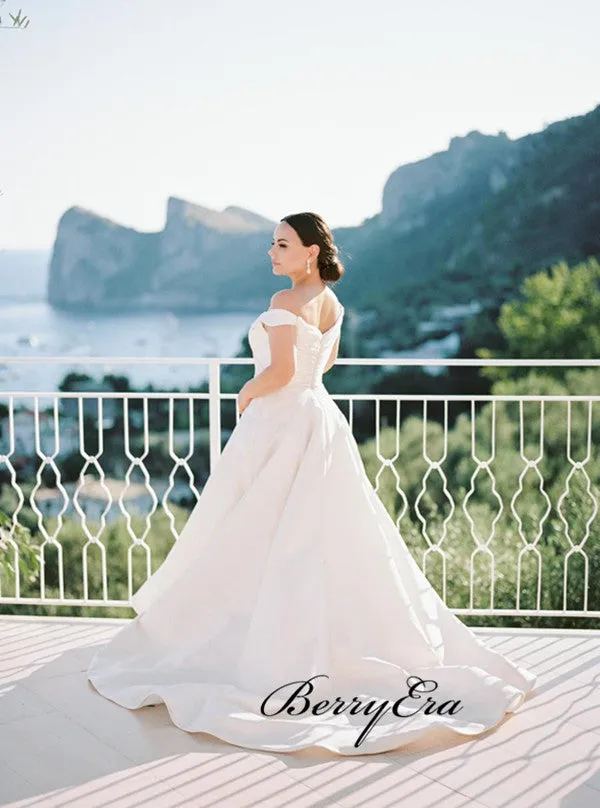 Custom Satin Off The Shoulder A-line Wedding Dresses 2019