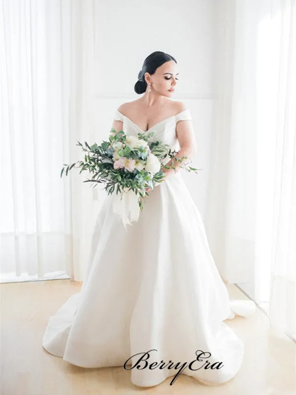 Custom Satin Off The Shoulder A-line Wedding Dresses 2019