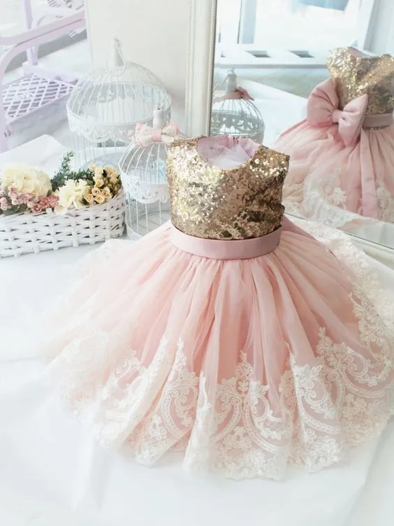 cute baby girl dress for birthday party 2020 pink lace appliqué flower girl dresses for weddings