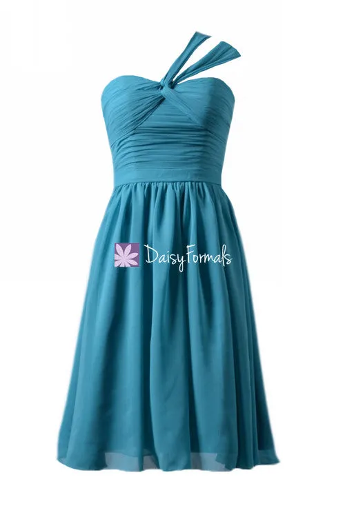 Cyan One-Shoulder Cocktail Chiffon Party Dress Sweetheart Bridesmaids Dress(BM731S)