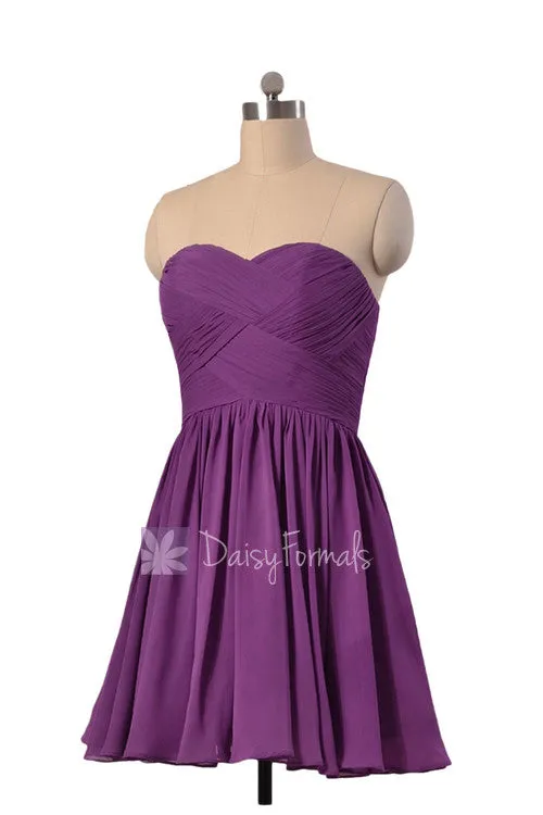 Deep Lilac Beach Wedding Dress Sweetheart Mini Skirt Bridesmaid Dress(BM1426B)