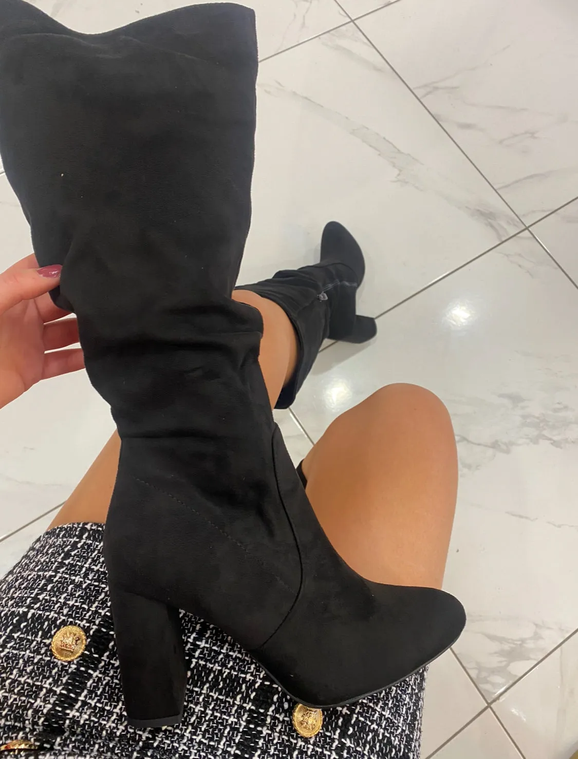 Eve Black Block Heel Knee High Boots