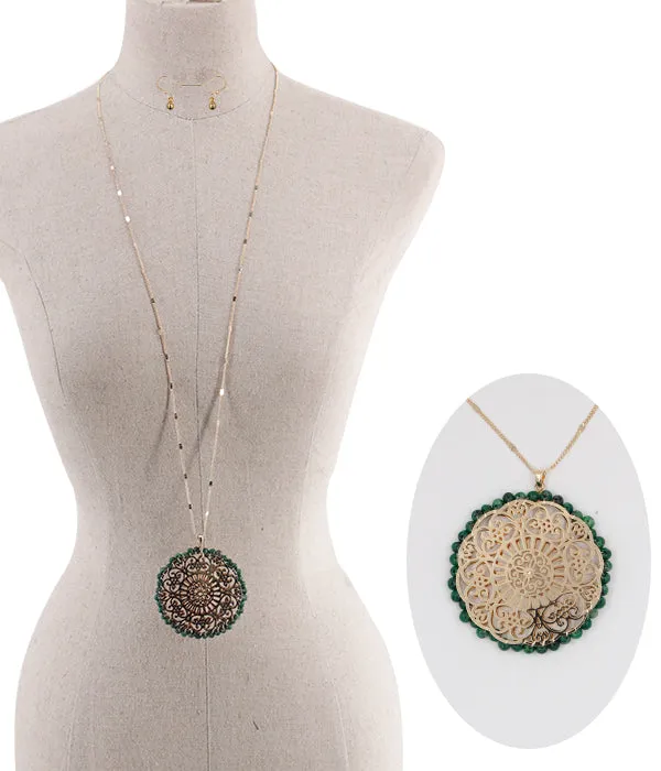 Filigree Beads Necklace Set - Green