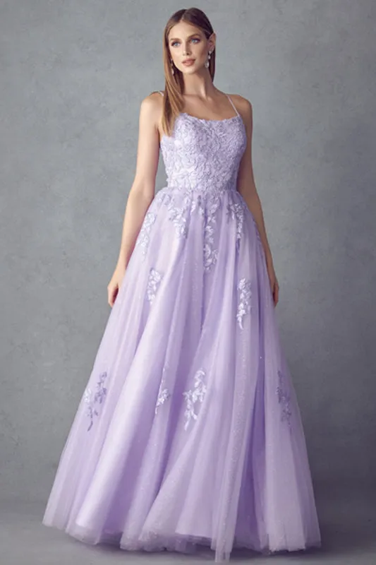 Floral applique tulle prom ball gown