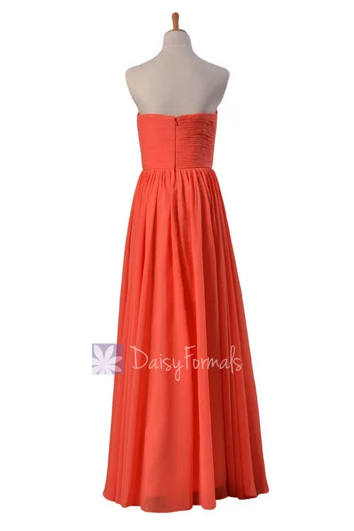 Full Length Chiffon Bridesmaid Dress Pink Orange Wedding Dress W/Inserted V-Neck(BM10823L)