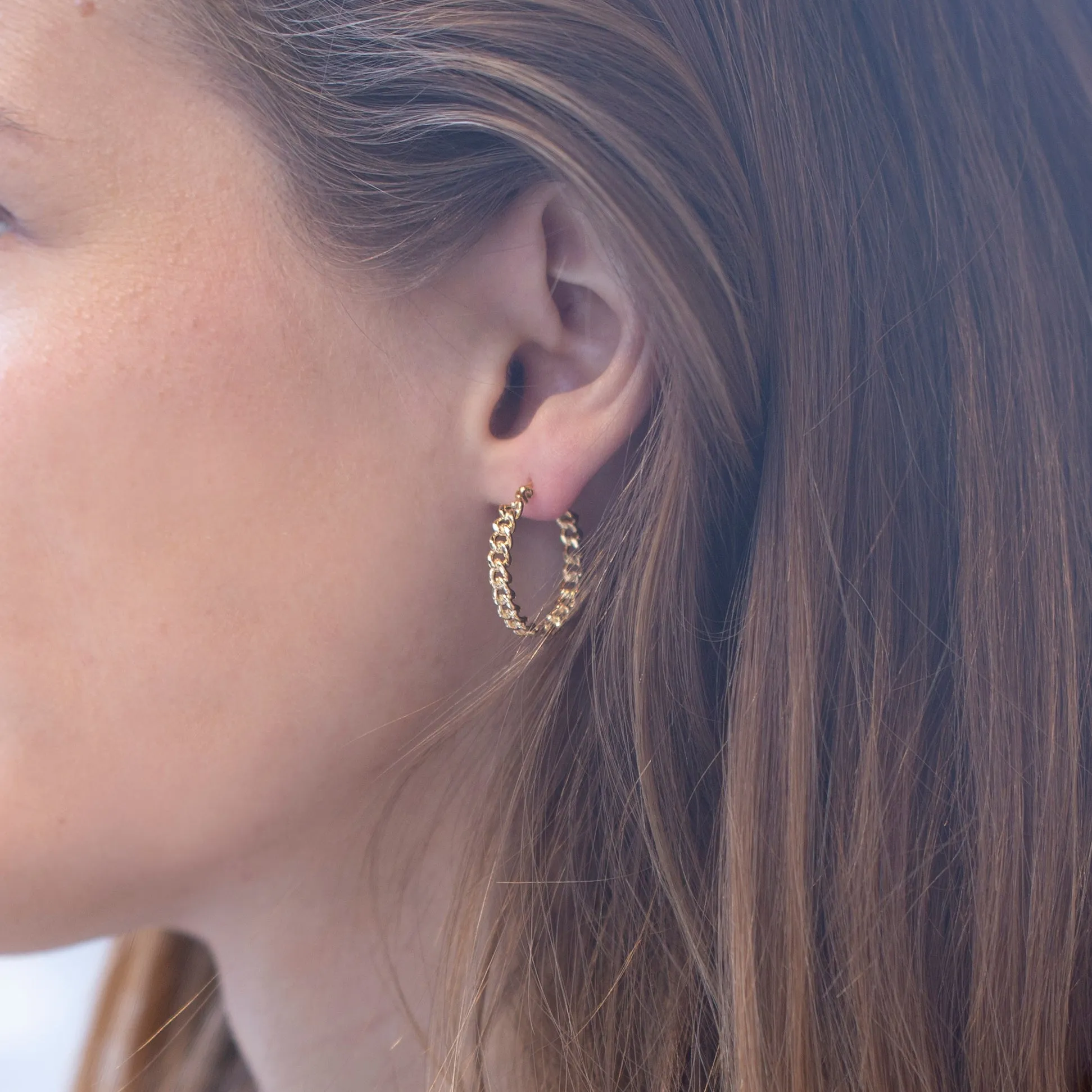 Gold Cable Link Hoop Earrings