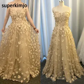 gold prom dresses floral handmade flowers sweetheart neck elegant prom gowns vestido de Longo