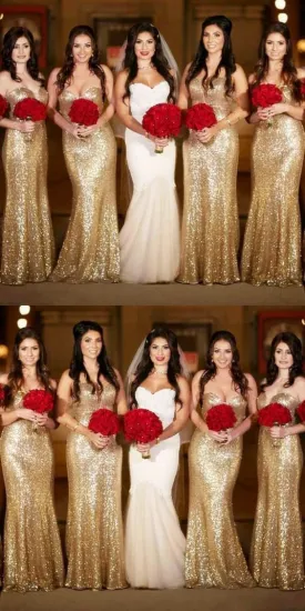 gold sparkly bridesmaid dresses 2020 mermaid sweetheart neck elegant long cheap wedding guest dress