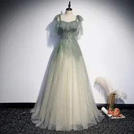 Green tulle long prom dress evening dress evening dress KS6998