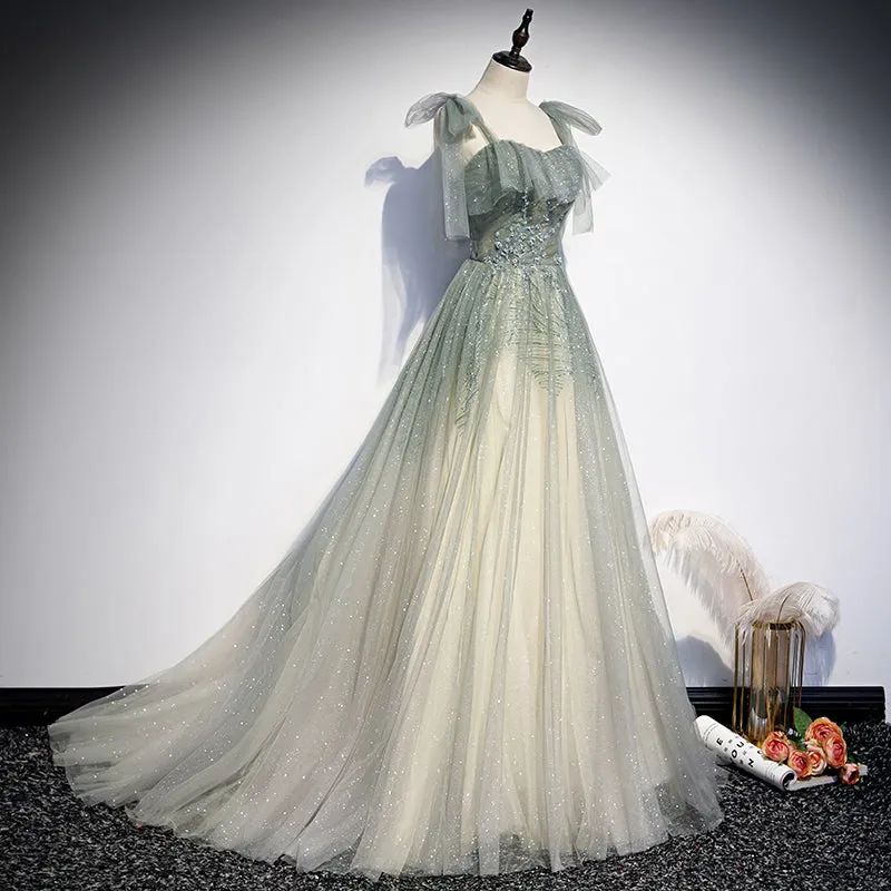 Green tulle long prom dress evening dress evening dress KS6998