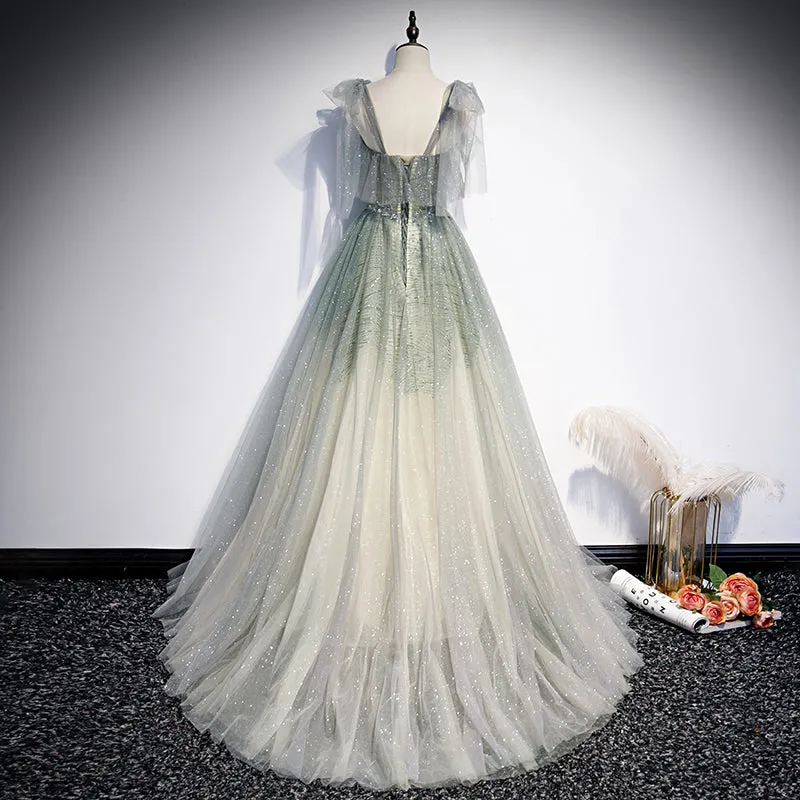 Green tulle long prom dress evening dress evening dress KS6998