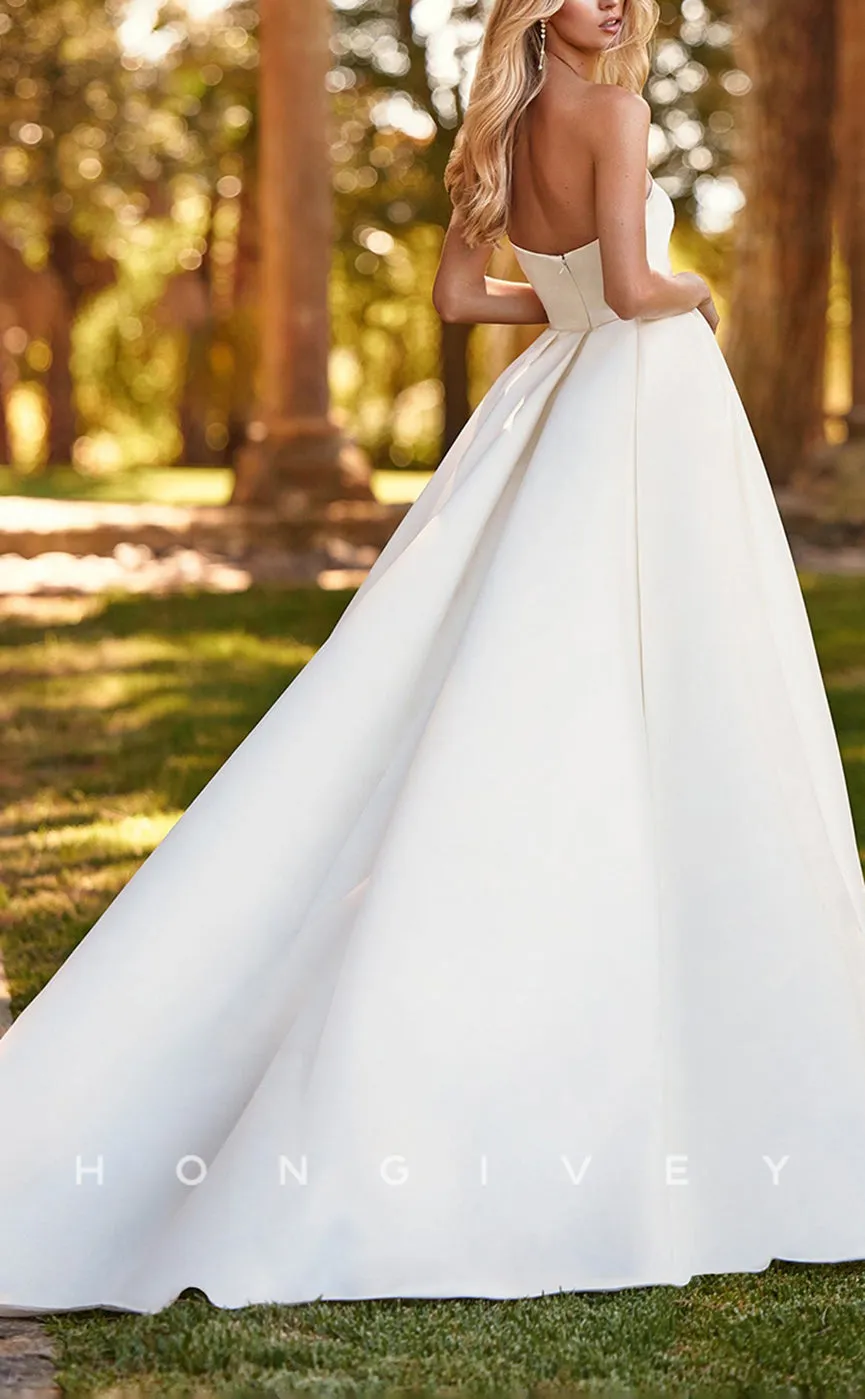 H0906 - Couture Simple Strapless With Train And Slit Long Wedding Dress