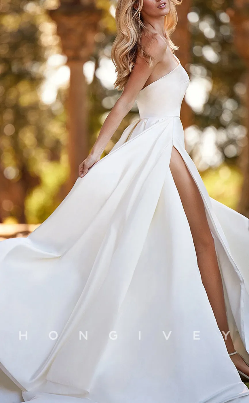 H0906 - Couture Simple Strapless With Train And Slit Long Wedding Dress