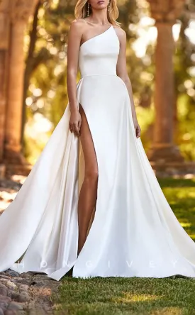 H0906 - Couture Simple Strapless With Train And Slit Long Wedding Dress