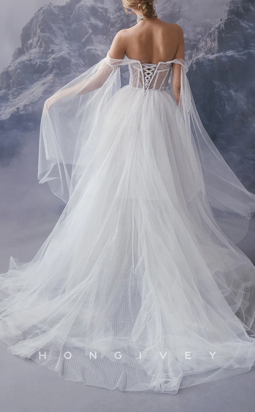 H1269 - Sexy Tulle A-Line Sweetheart Illusion Empire Beaded With Train Wedding Dress