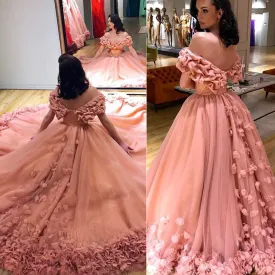 handmade flowers ball gown prom dresses vestido de graduacion dusty pink elegant luxury prom gown