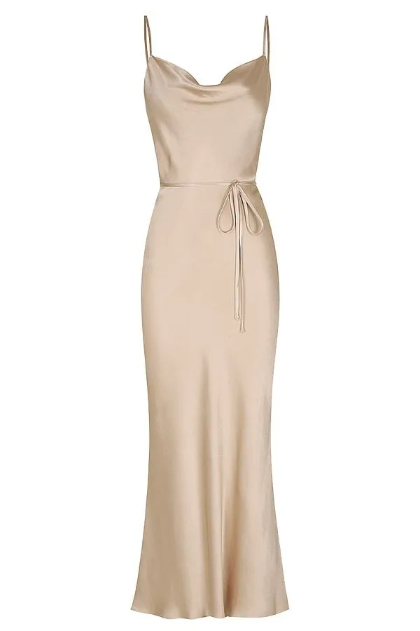 La Lune Bias Cowl Midi Dress - Gold