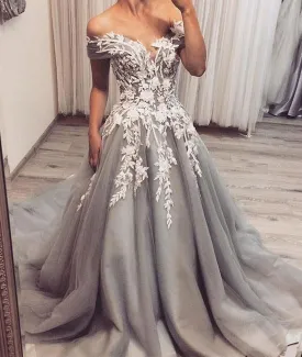 lace applique prom dresses 2020 silver gray beaded elegant cheap prom gown 2021 vestido de festa