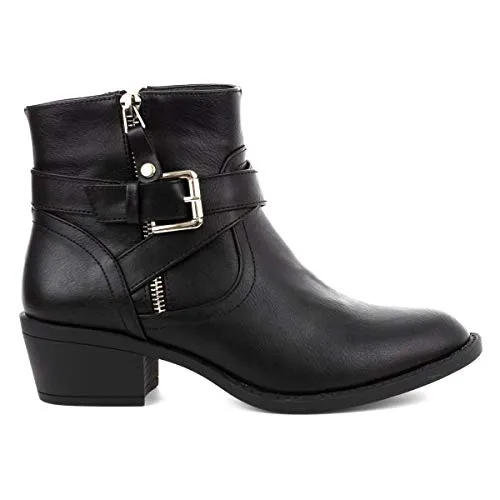 Lilley Womens Black Cross Strap Ankle Boots