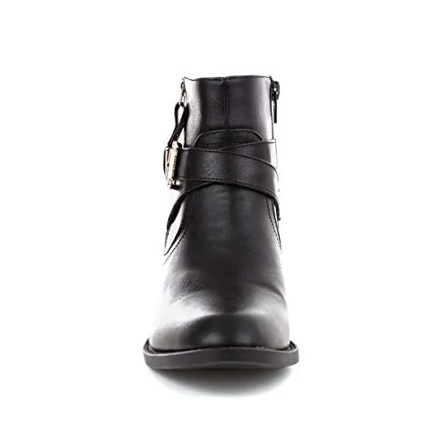 Lilley Womens Black Cross Strap Ankle Boots