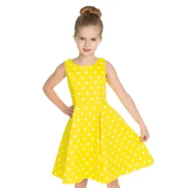 Little Kitty Girl's Yellow White Polka Dot Party Dress