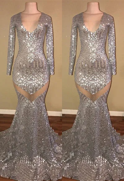 LONG SLEEVES SEQUINS PROM PARTY GOWNS PROM DRESS SA76