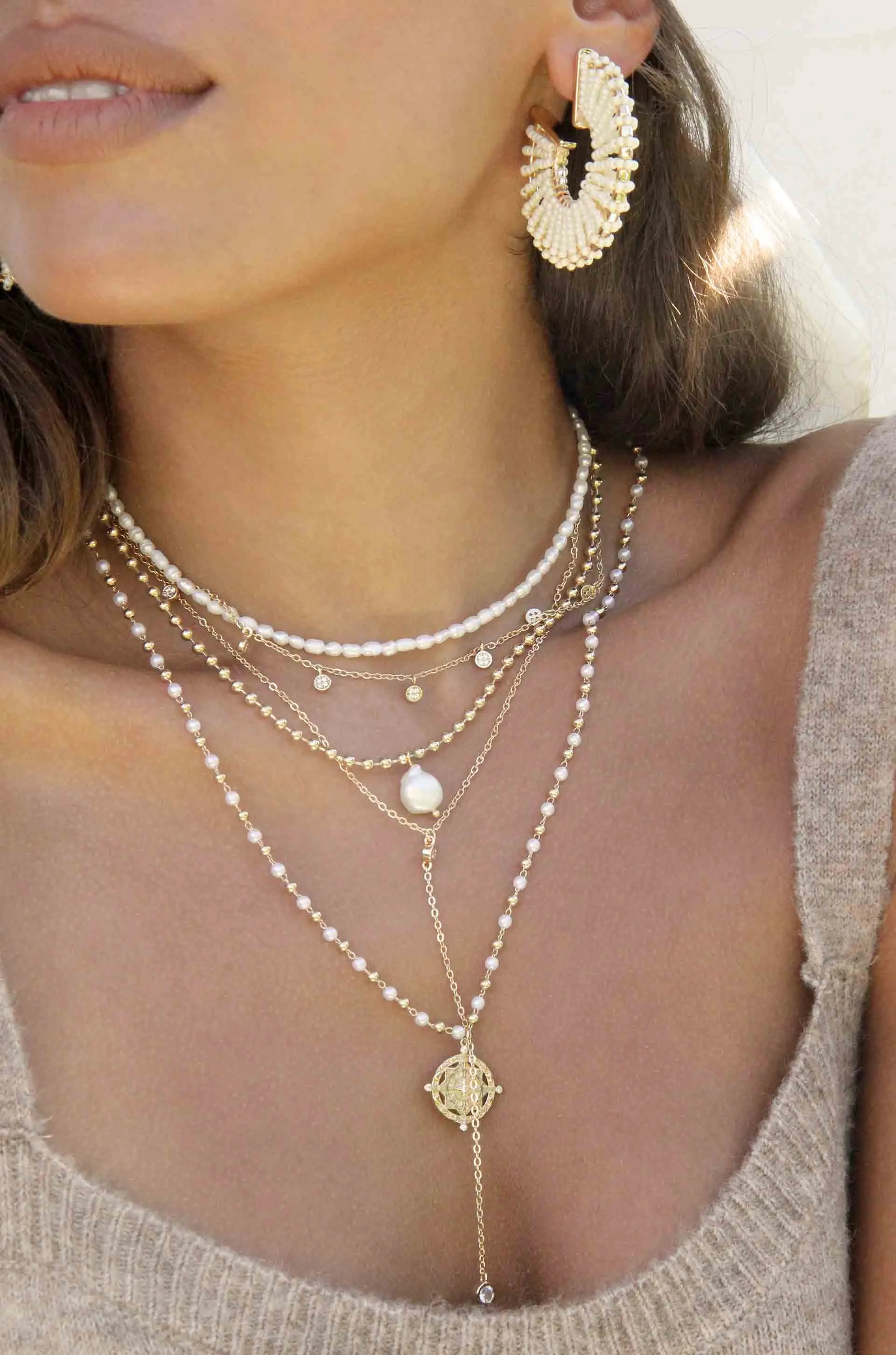 Long Travels Pearl & Ball Chain Necklace