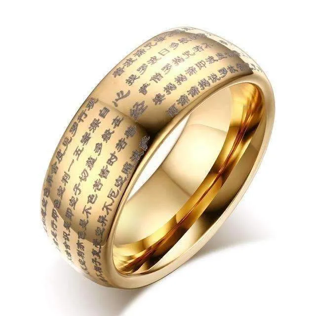 Lucky Buddhist Engraved Tungsten Ring