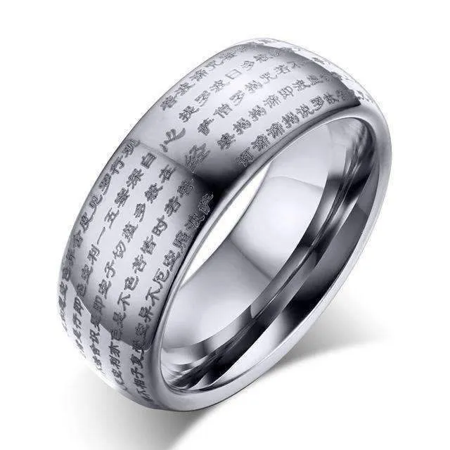 Lucky Buddhist Engraved Tungsten Ring