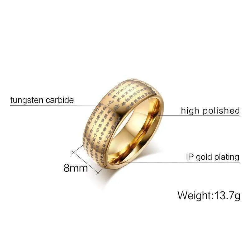 Lucky Buddhist Engraved Tungsten Ring