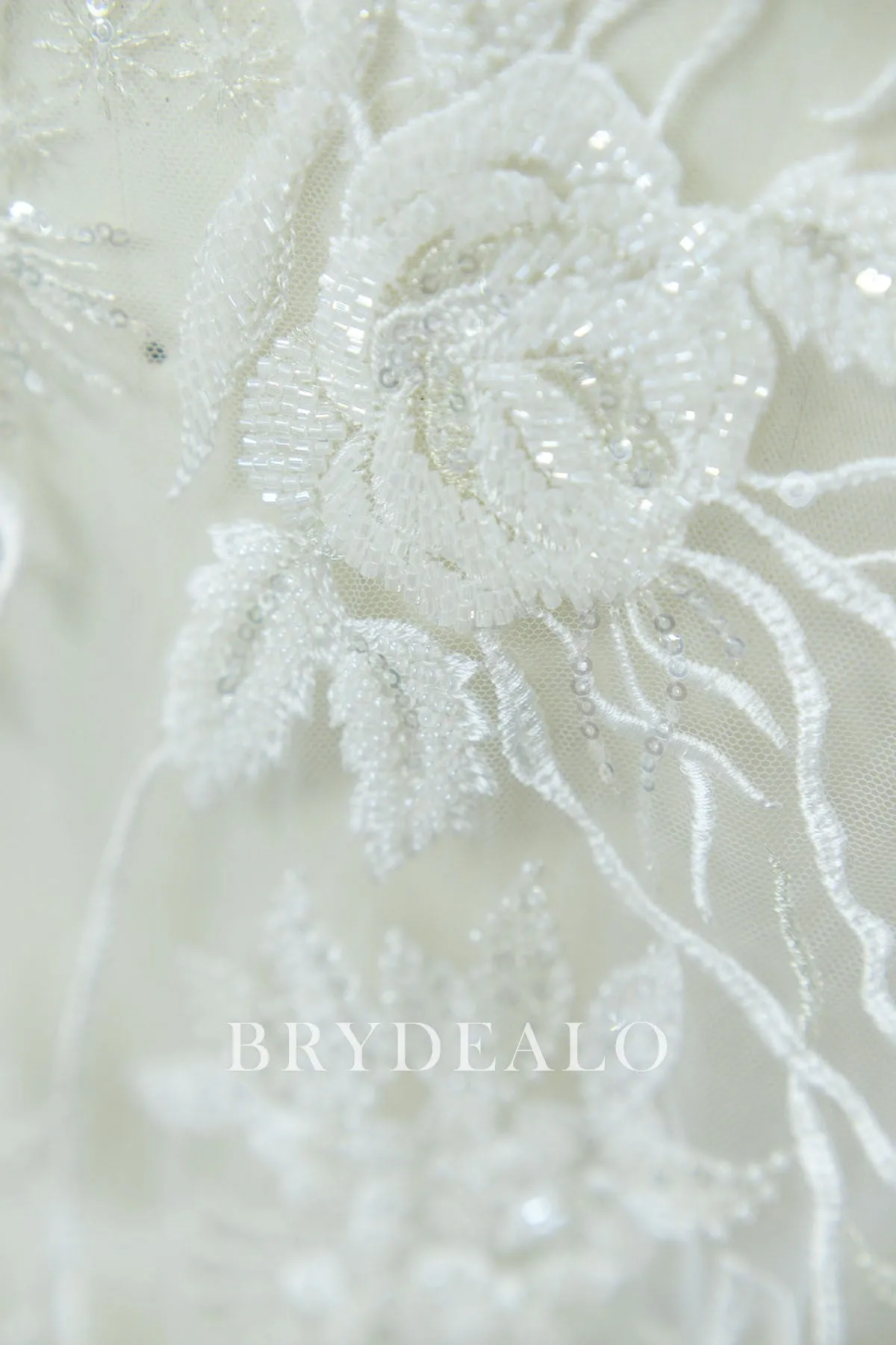 Luxurious Heavy Beaded Flower Bridal Lace Fabric for Designer Dresses