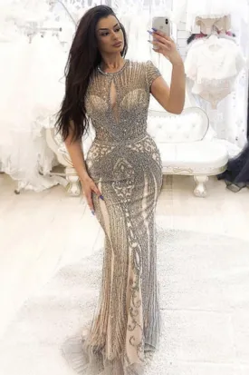 LUXURIOUS MERMAID HALTER RHINESTONES PARTY GOWNS WITH TASSEL EVENING GOWNS PROM DRESS SA80