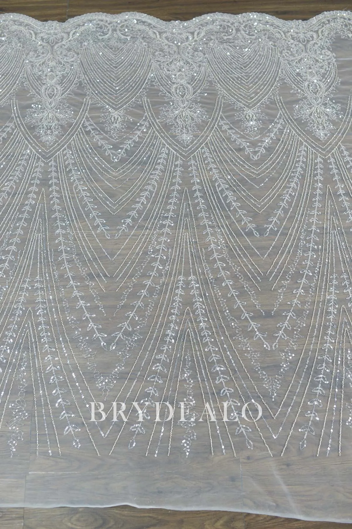 Luxurious Silver Geometry Beaded Lace Fabric for Sparkly Dresses