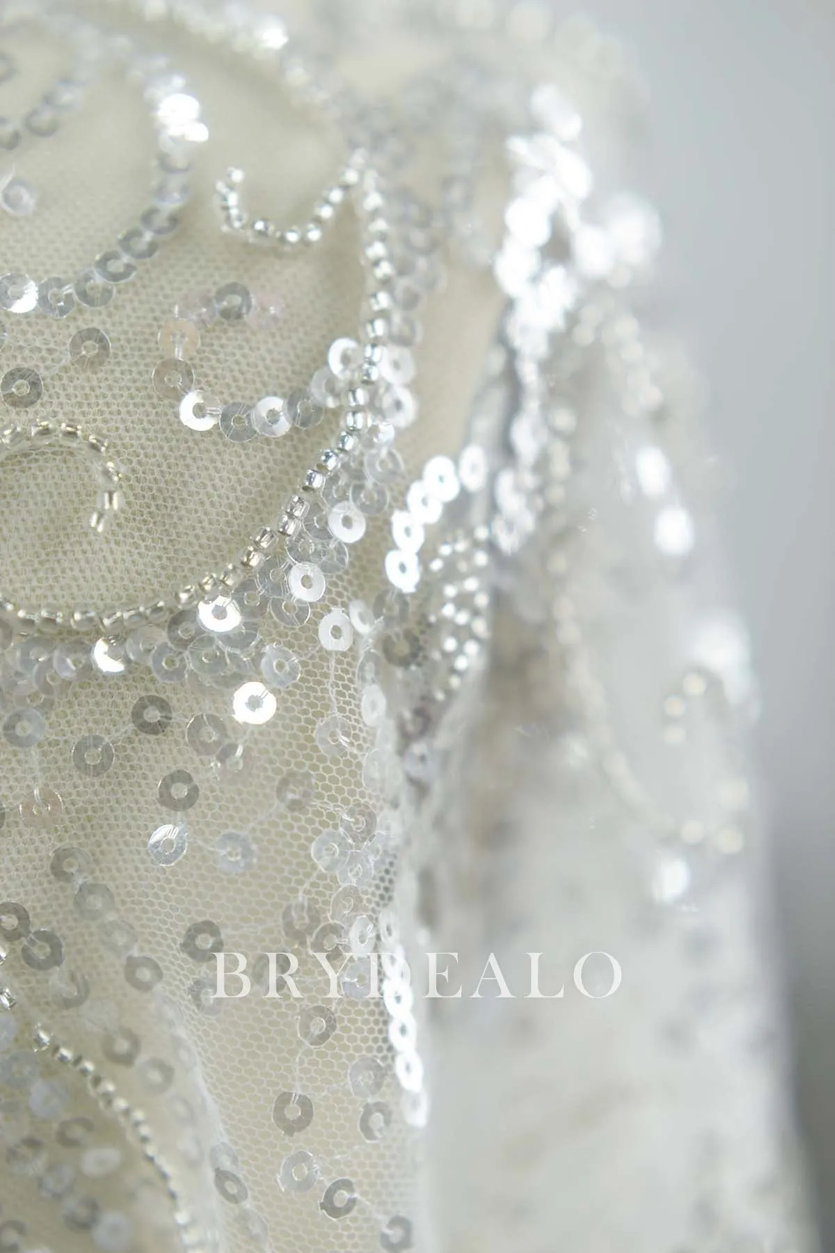 Luxurious Silver Geometry Beaded Lace Fabric for Sparkly Dresses