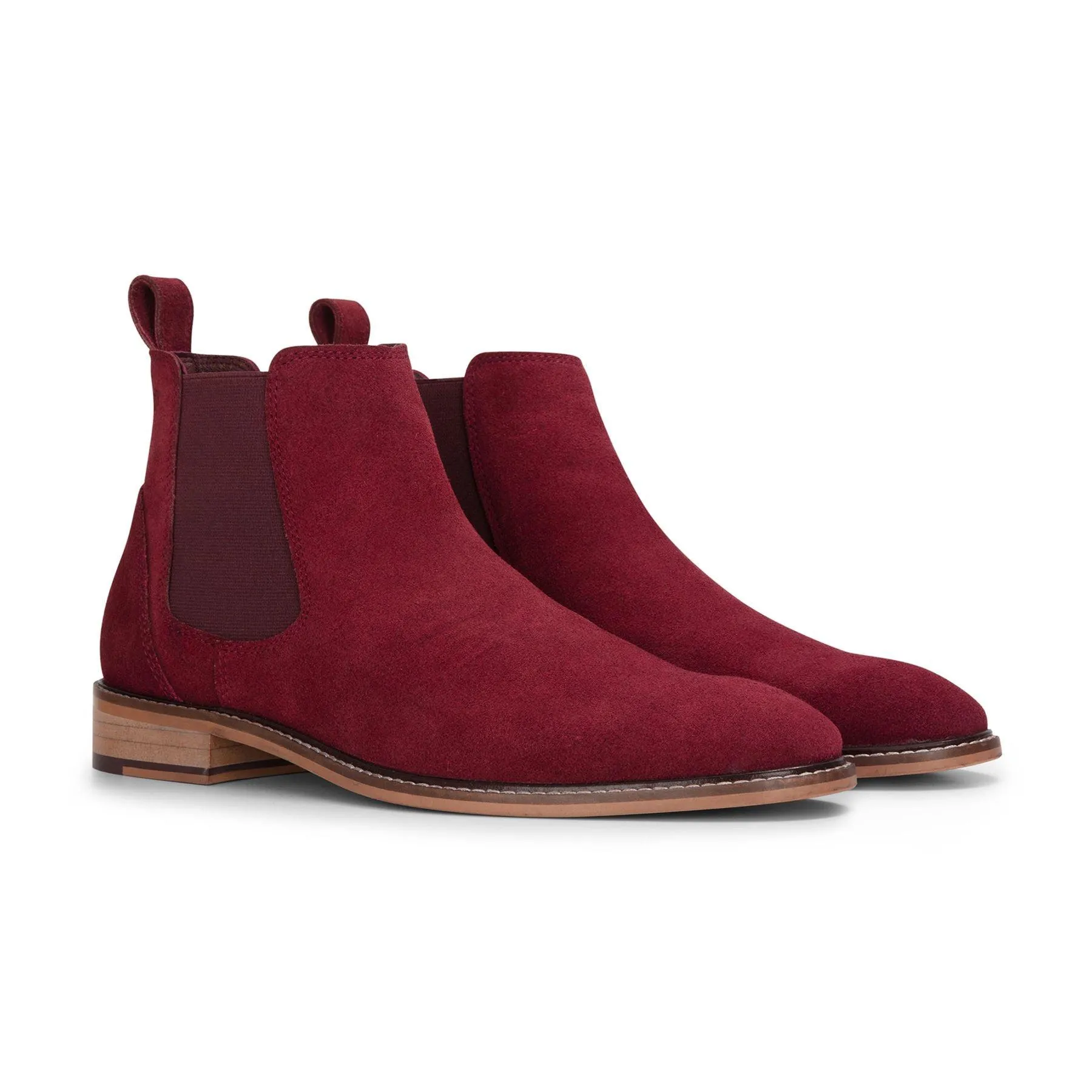 Men's Brugundy Suede Leather Slip On Chelsea Ankle Boots