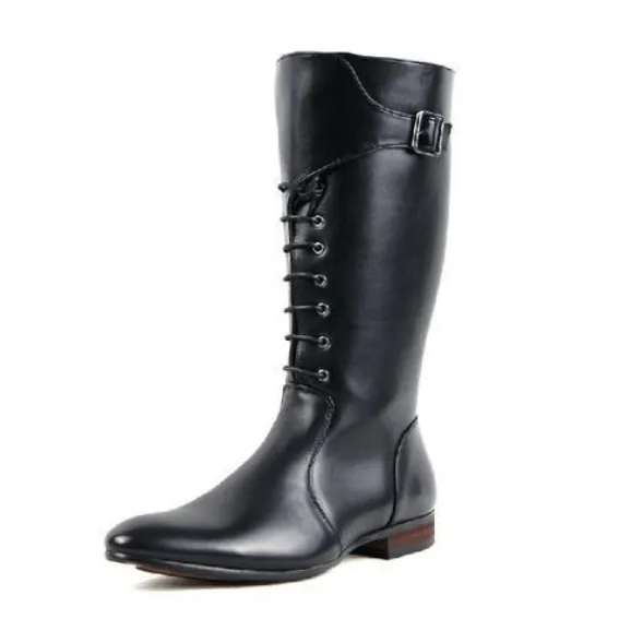 Men's Buckle Up Zipper Faux Leather Pointed Martin Boots