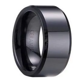 Men's Ceramic Wedding Band with Flat Profile, Beveled Edges and a Polished Finish | 7mm