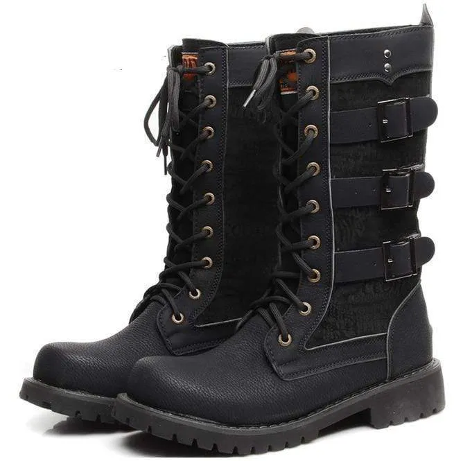 Men's Multi Buckles Lace Up High Boots Martin Boots