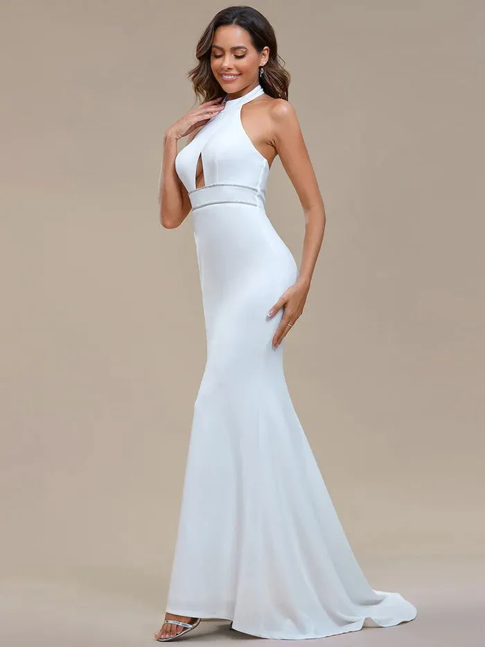 Mermaid Halter Neck Hollow Belted Wedding Dresses