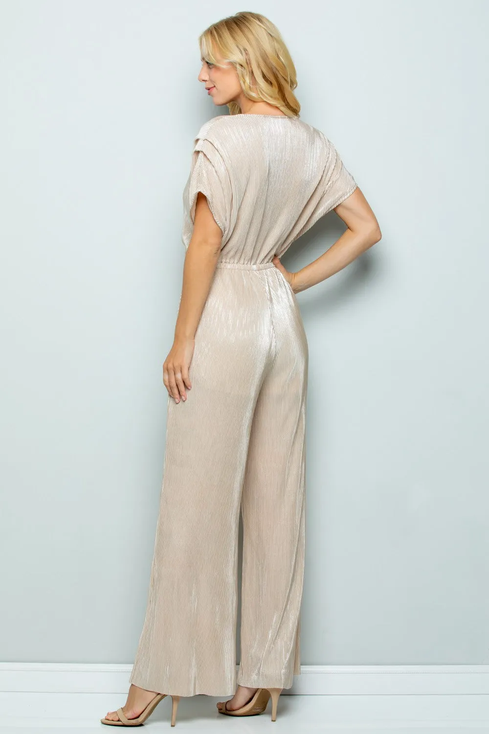 Metallic Pleats Jumpsuit | Gold